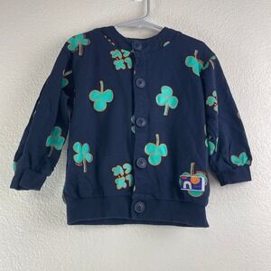 Pimpelle Kids Navy Blue Clover Print‎ Button Front Sweatshirt Jacket Size 110 3T